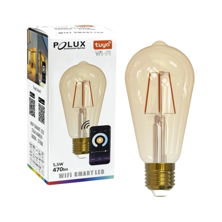 POLUX filament ST64 E27 Amber 470lm 5,5W 1800K-2700K wifi Tuya 5901508313829