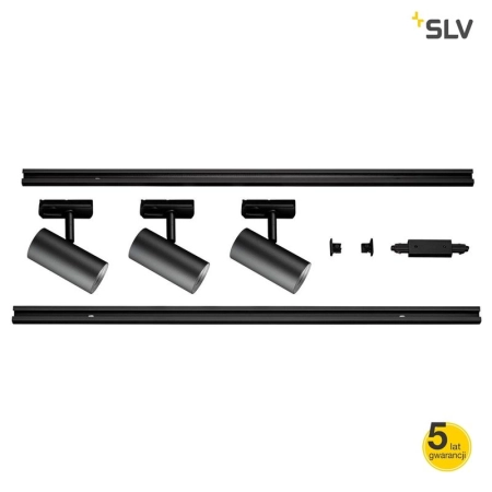 SLV 1002610 ZESTAW NOBLO SPOT 1-faz. kolor czarny z 3 spotami 2 szynami o dł. 1m każda elementem zasilającym i łącznikiem wzdłużnym